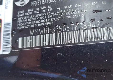 2006 Mini Cooper S z USA, uszkodzony, nr VIN WMWRH33566TK58942